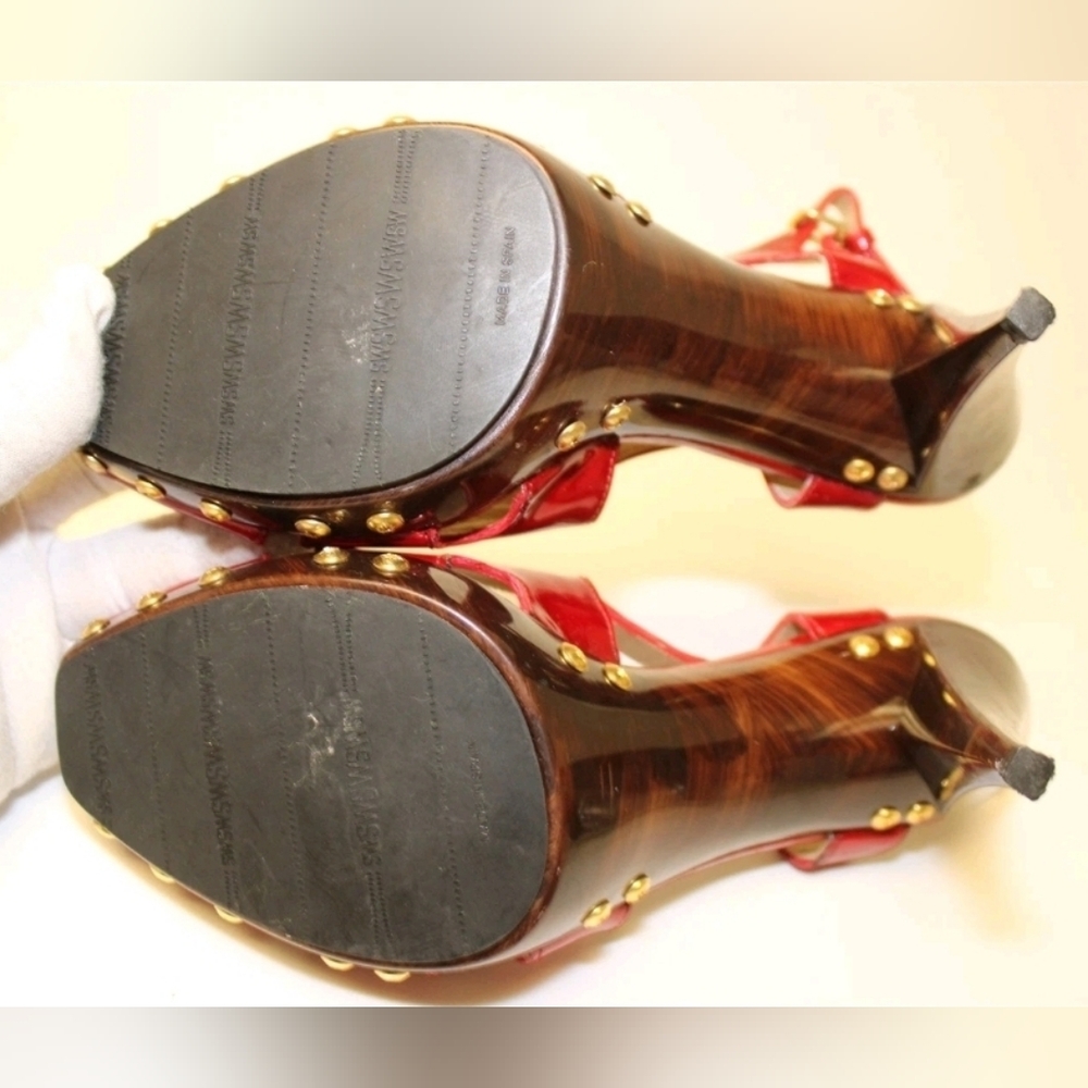 Sale❗️Stuart Weitzman Blenny Womens 7.5 M Red Leather Platform Slingback Heels - Picture 12 of 16